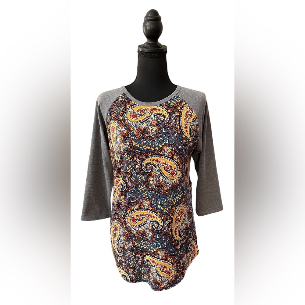 LuLaRoe: Gray and Yellow Paisley Jersey Style Shirt